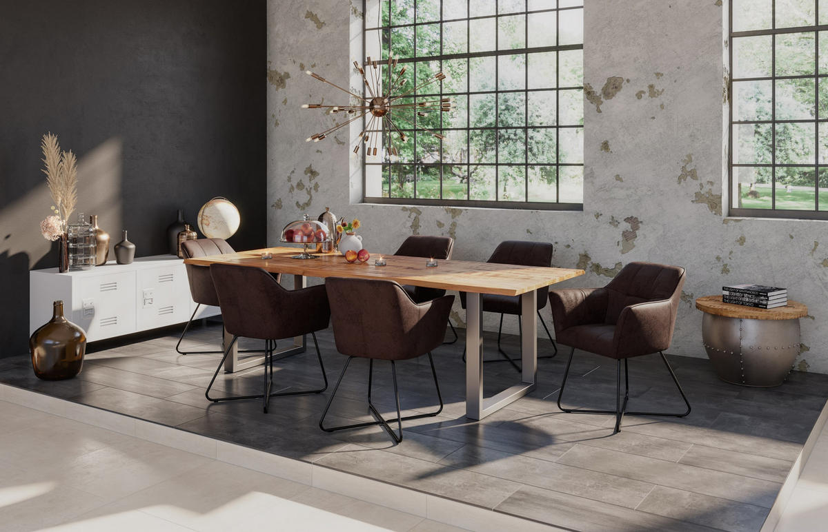 ESSTISCH DORA U - Beige/Silberfarben, Holz/Metall (100/200/77cm) - SAM