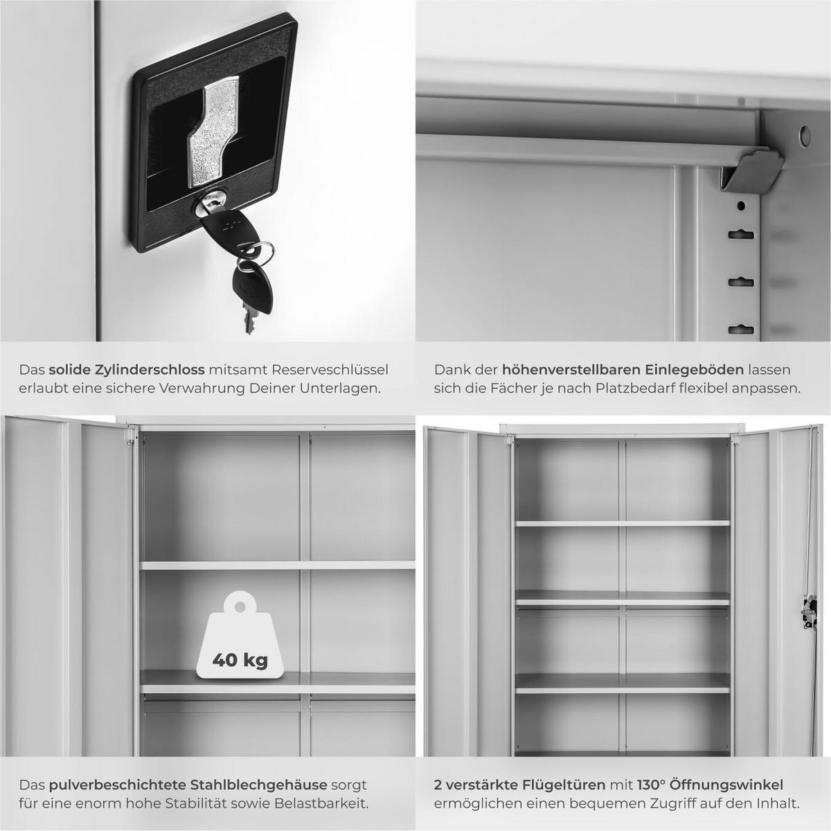 AKTENSCHRANK ,140 x 90 x 40 cm,grau - Grau, Metall (90/140/40cm) - tectake