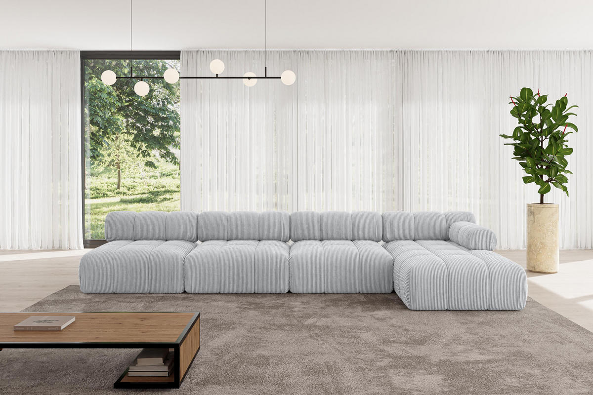 ECKSOFA modulares Sofa Razon-L3 - 380x160x70 cm Grau Cord - Grau, Holzwerkstoff/Textil (380/160cm) - ALTDECOR