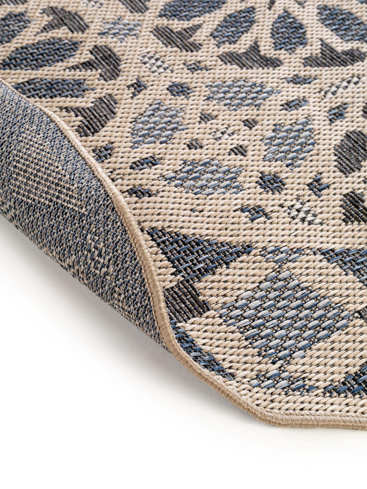 OUTDOORTEPPICH rund River Beige/Blau ø 130 cm rund - Blau/Beige, Kunststoff (130/1cm) - KUNSTLOFT