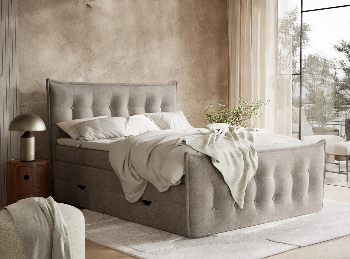 BOXSPRINGBETT Fatu 180/200 cm, in Braun, Bettkasten, Matratze, Topper - Schwarz/Braun, Holz/Holzwerkstoff (180/200cm) - Maison de Reve