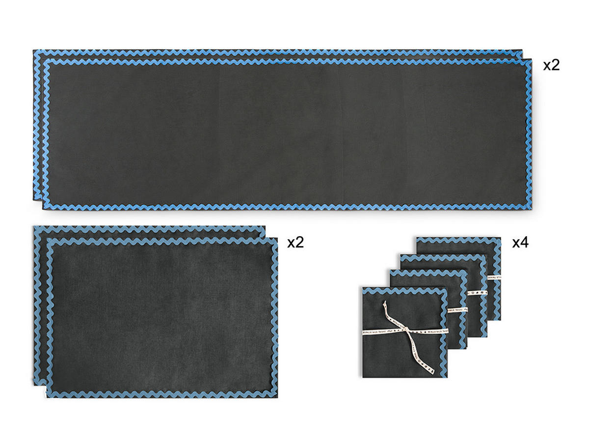 TISCHET 8-teilig, 100% Leinen, grau und blau SET WAVY - Grau, Textil (40/130cm) - RNT By Really Nice Things