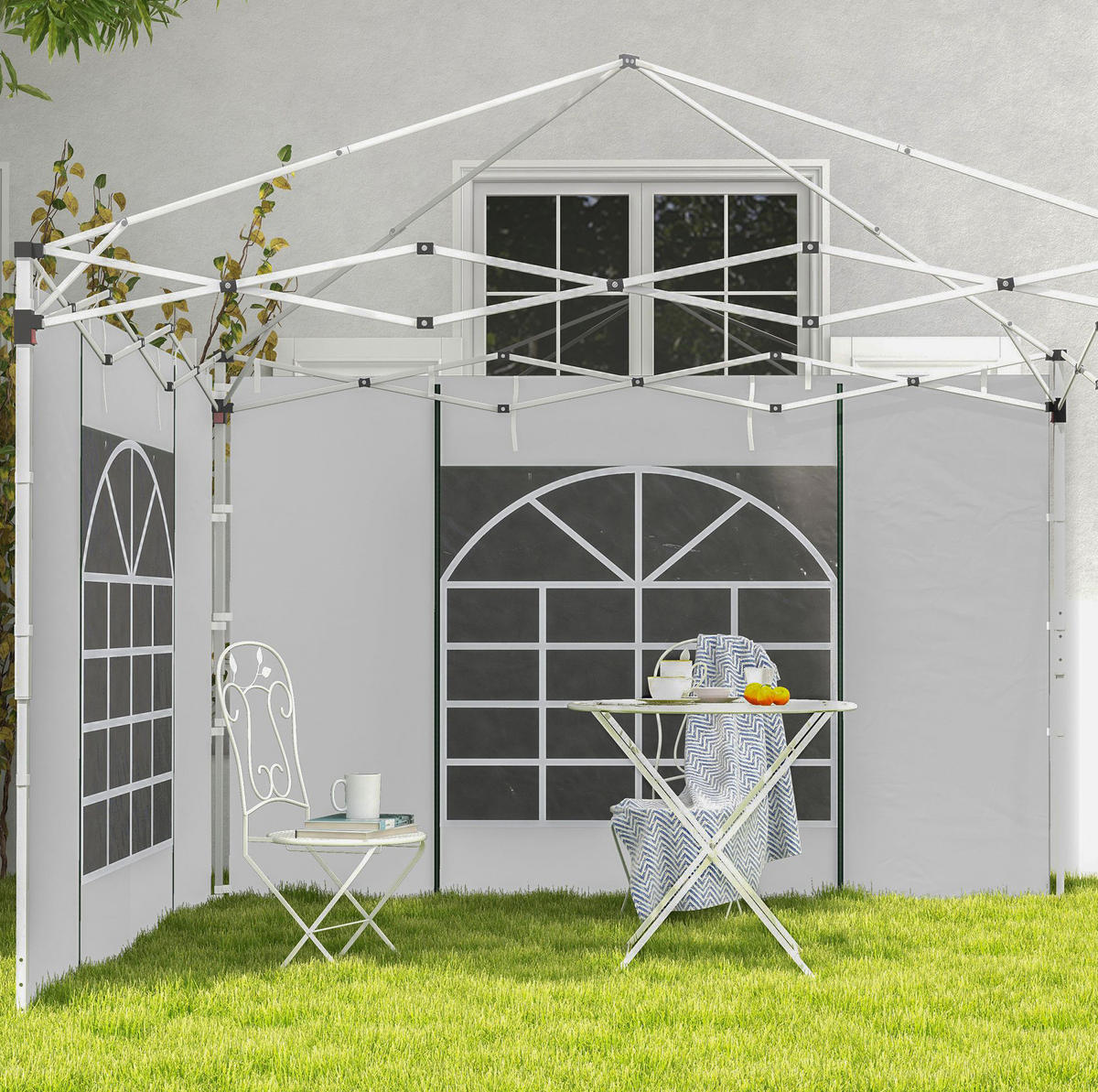 PAVILLON-SEITENWÄNDE 295/195 cm 2er-Set mit Fenster und Reißverschlusstür aus Polyester, Weiß - Weiß, Textil (195/195/295cm) - Redom