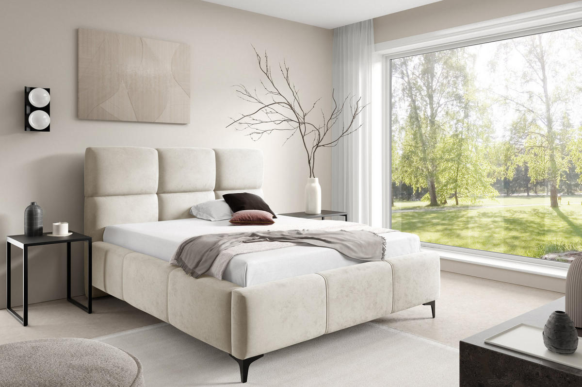 POLSTERBETT SENTO, 180x200 cm, Doppelbett mit Bettkasten, Velourstoff, Frabe: Beige - Beige, Holz/Textil (180/200cm)