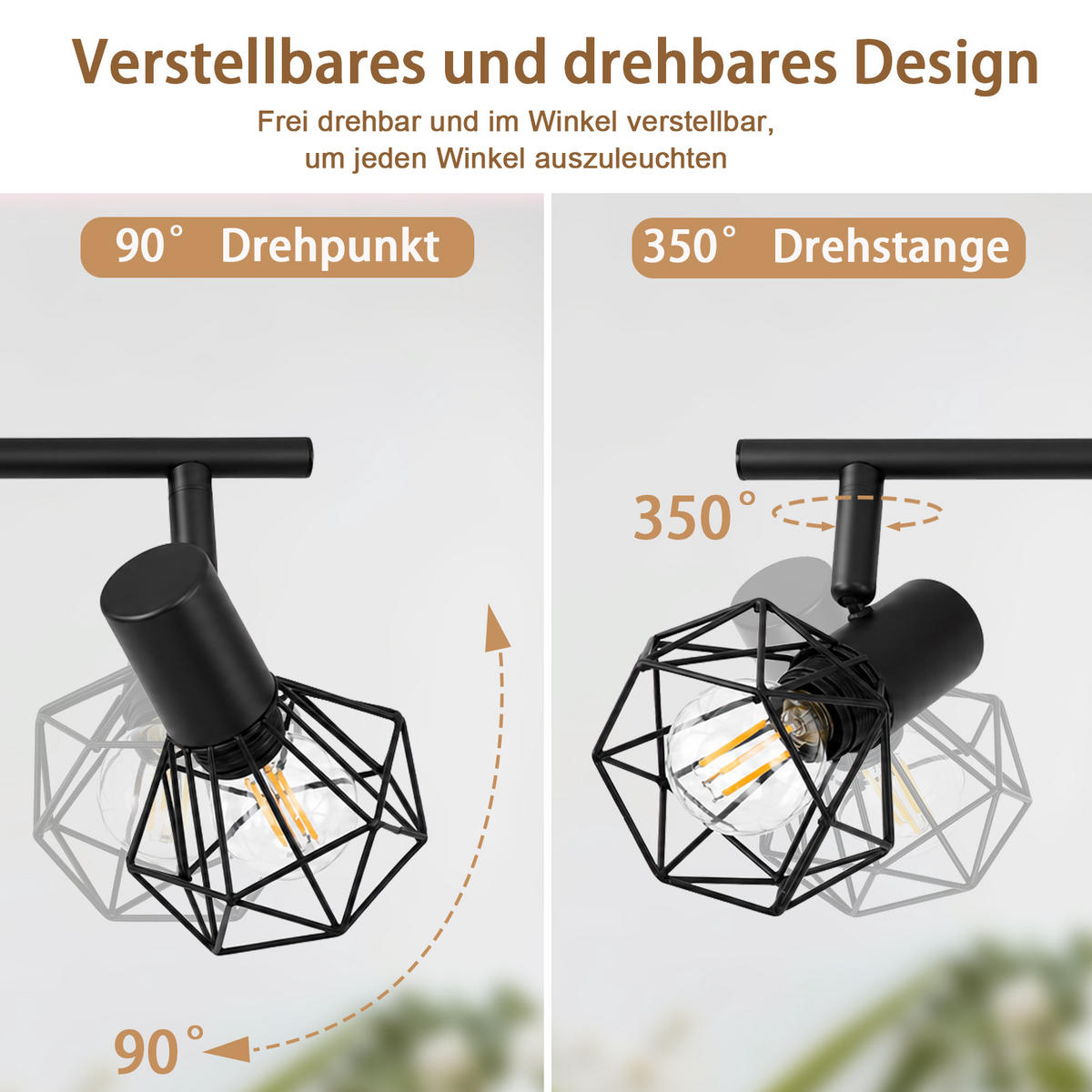 DECKENSTRAHLER Helyvith 42.5/9.2/15.3 cm - Schwarz/Braun, Holz/Metall (42.5/9.2/15.3cm) - ZMH