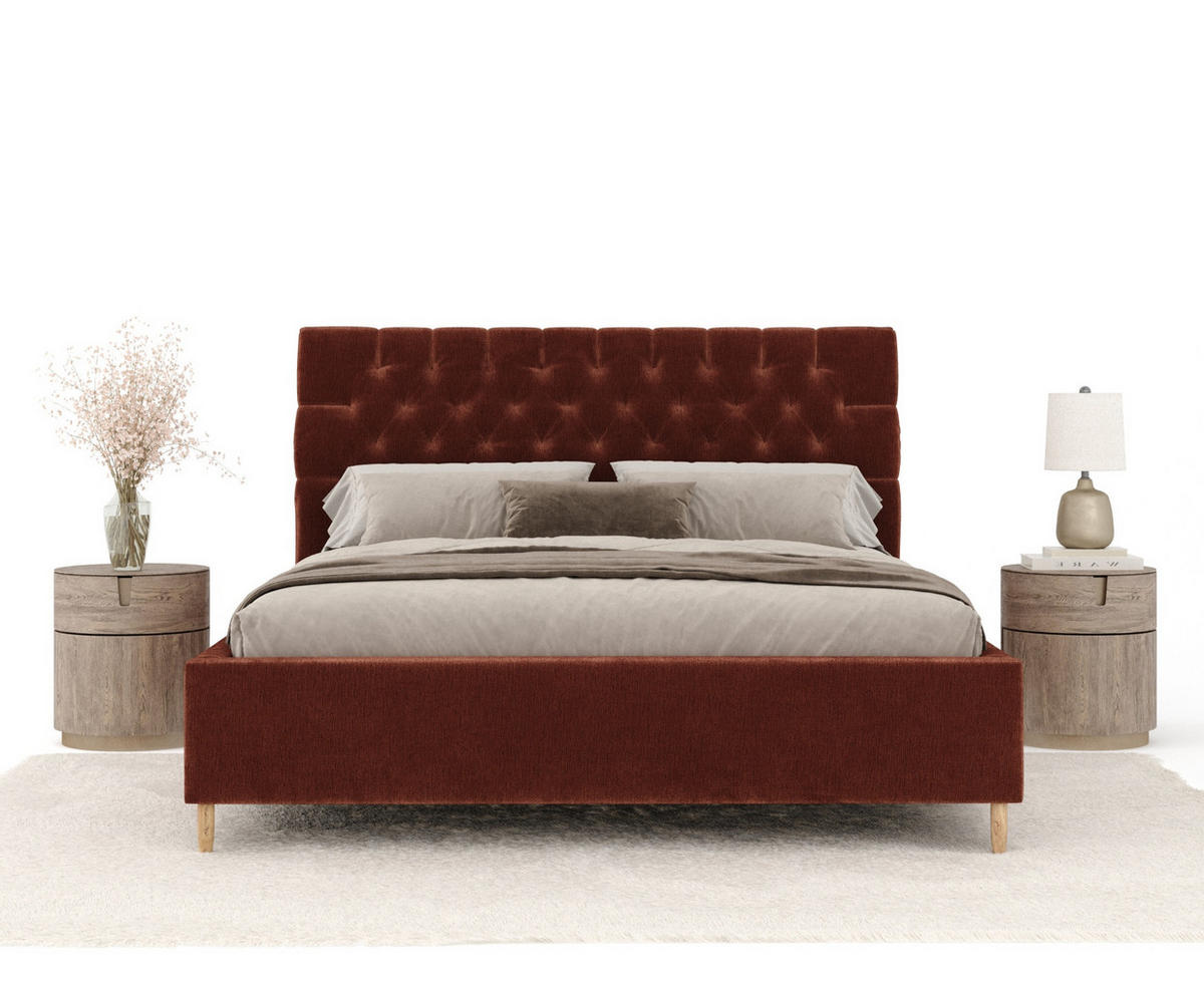 POLSTERBETT Vezzola Kupferfarbe 120/200 cm im Chenille-Stoff - Naturfarben/Kupferfarben, Holz/Holzwerkstoff (120/200cm) - Maison de Reve
