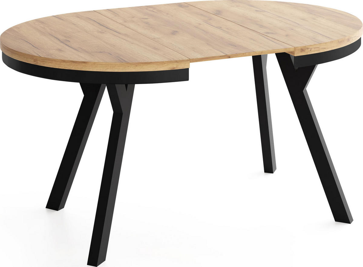 ESSTISCH Vero Neo rund ausziehbar verlängerbar, Eiche Braun 80-130/80/77 cm - Eiche Wotan/Schwarz, Holz/Holzwerkstoff (80/80/77cm) - WFL GROUP