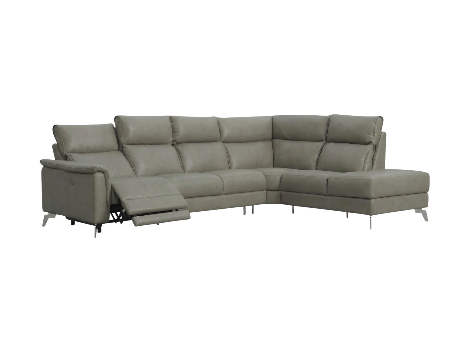 ECKSOFA Borea Echtleder mit 1 x Relaxfunktion Perlgrau - Hellgrau, Leder/Metall (310/220cm)