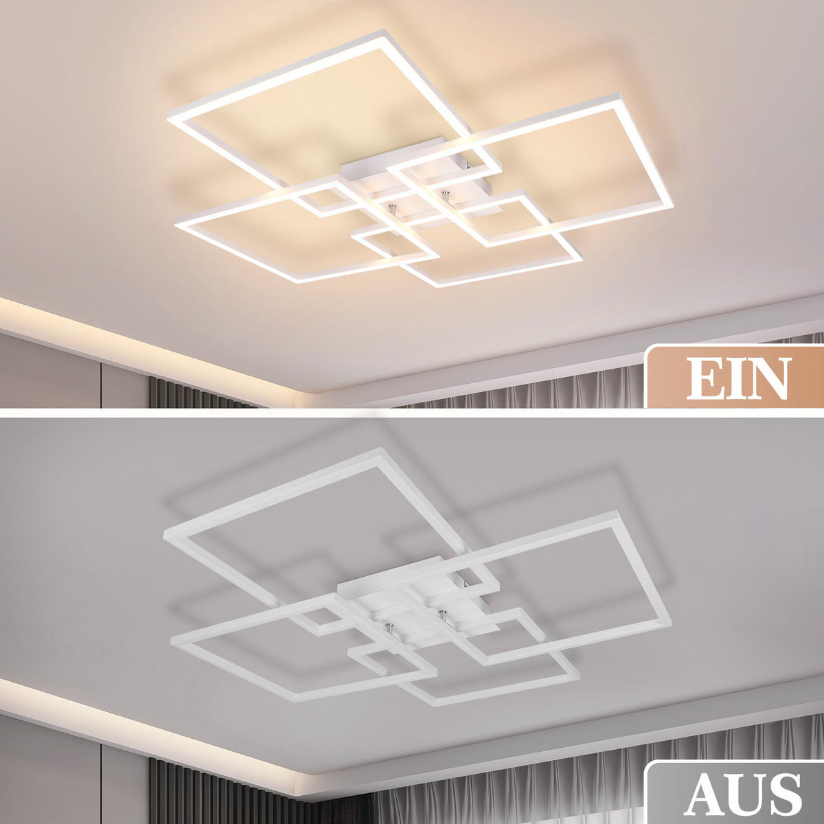 LED-DECKENLEUCHTE Vexlor 72.4/72.4/7.3 cm - Weiß, Metall (72.4/72.4/7.3cm) - ZMH
