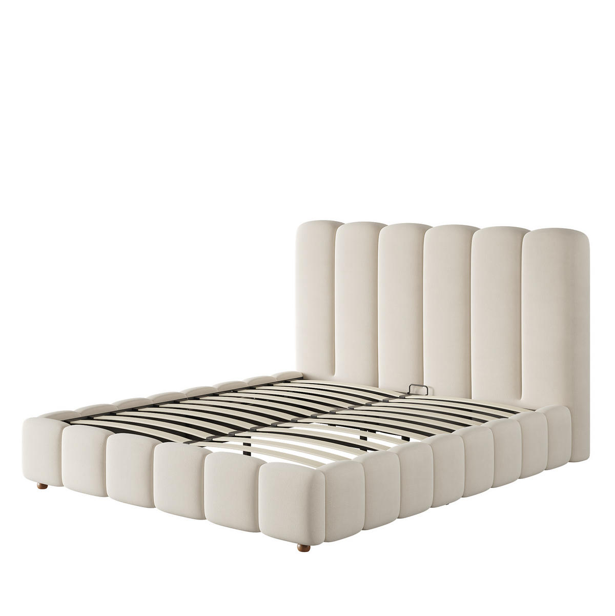 POLSTERBETT aus Samt 140x190 cm Beige mit Lattenrost, hydraulischem Bettkasten und Kopfteil - Beige, Textil (140/190cm) - Modfu