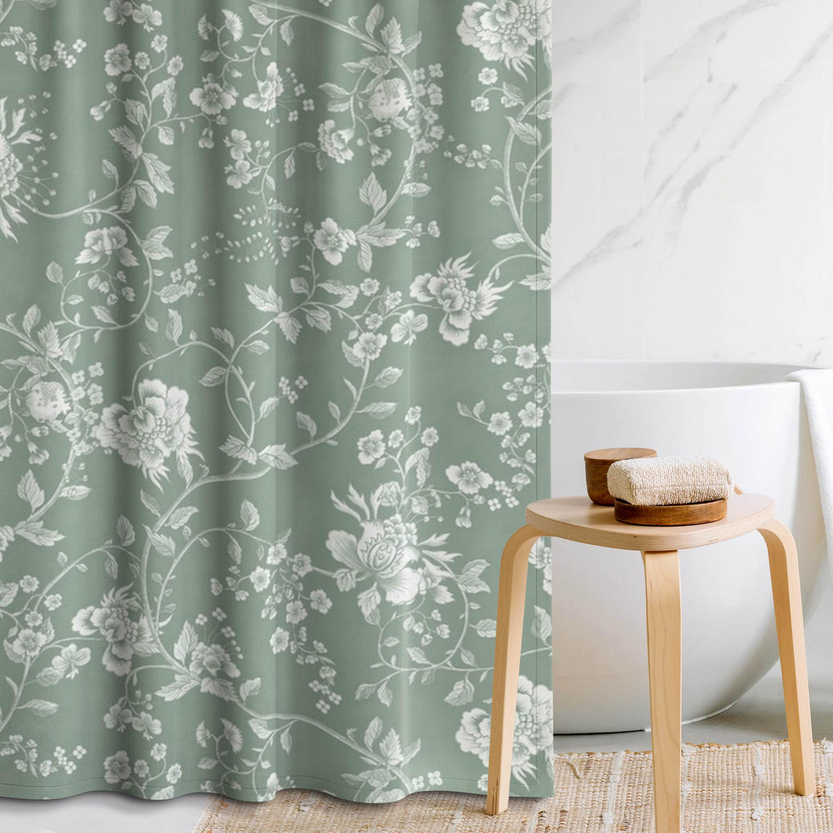 DUSCHVORHANG Blumenranken auf Grün 180/180 cm - Grün, Textil (180/180cm) - Bilderwelten