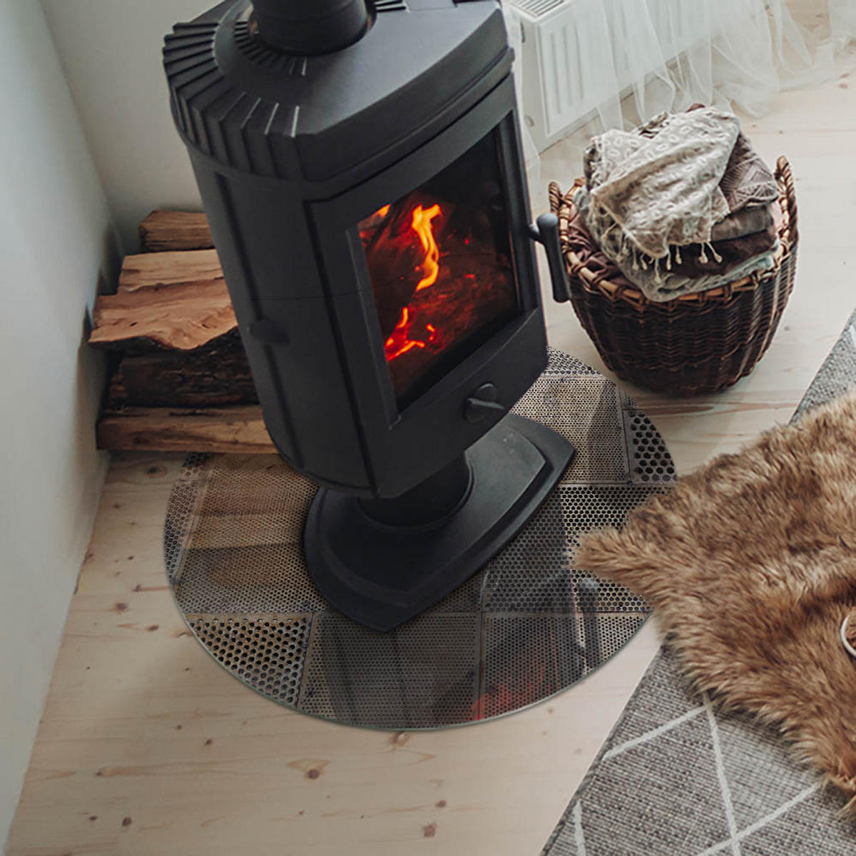 GLASPLATTE für Kamin Ø 60 cm Beige - Beige, Glas (60/60/0.4cm) - ArtPrintCave