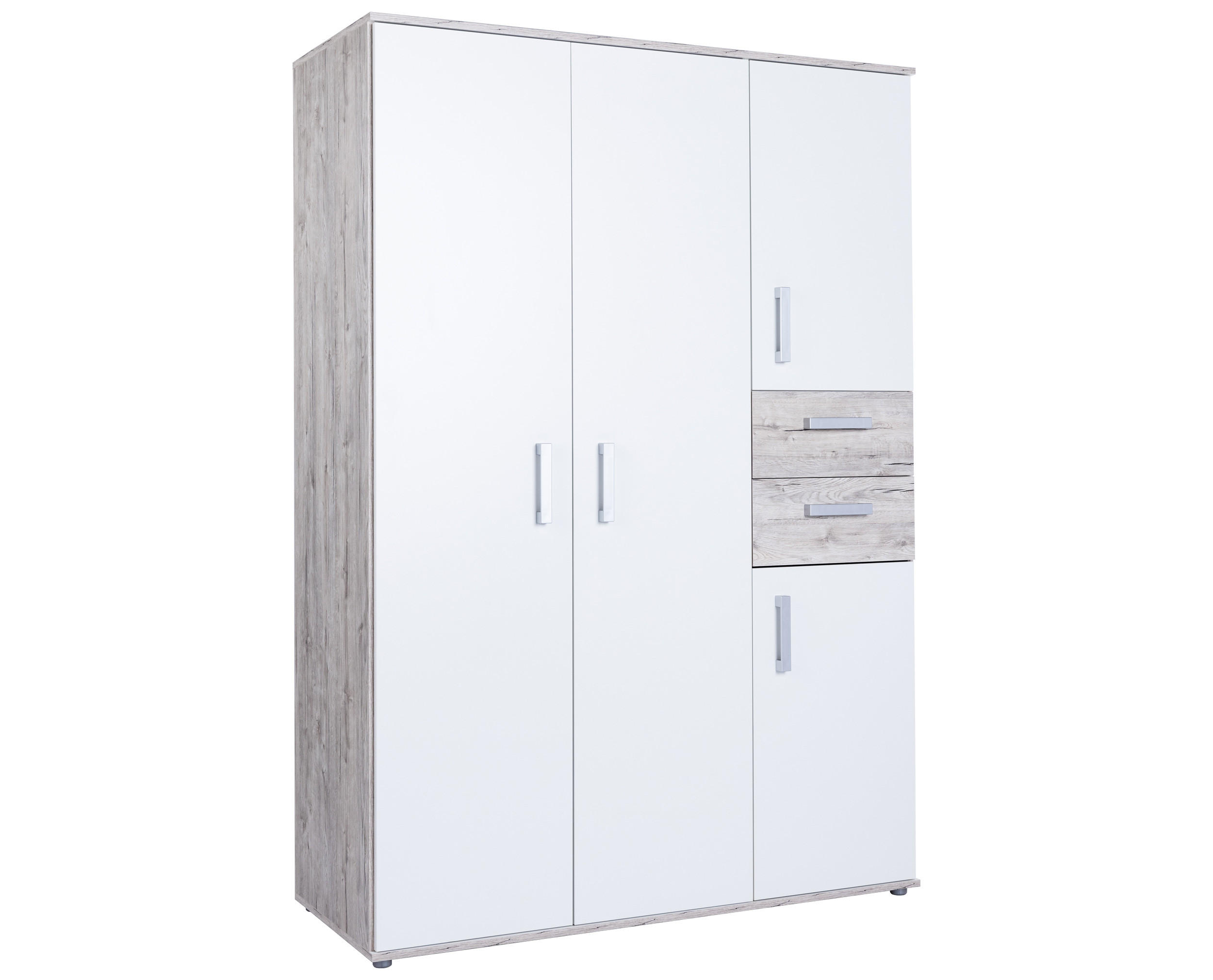 KLEIDERSCHRANK Bente 4-türig Weiß /Eiche - Eichefarben/Silberfarben, Holzwerkstoff/Kunststoff (130/188/54cm) - arthur berndt