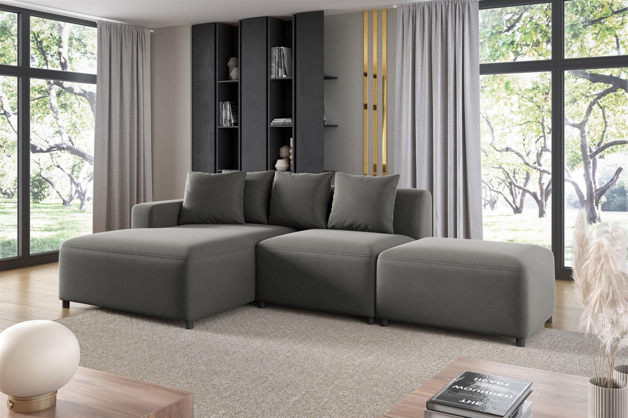 ECKSOFA Megan Xs In Stoff Salvador - Grau, Holzwerkstoff/Textil (304/165cm) - Fun Möbel