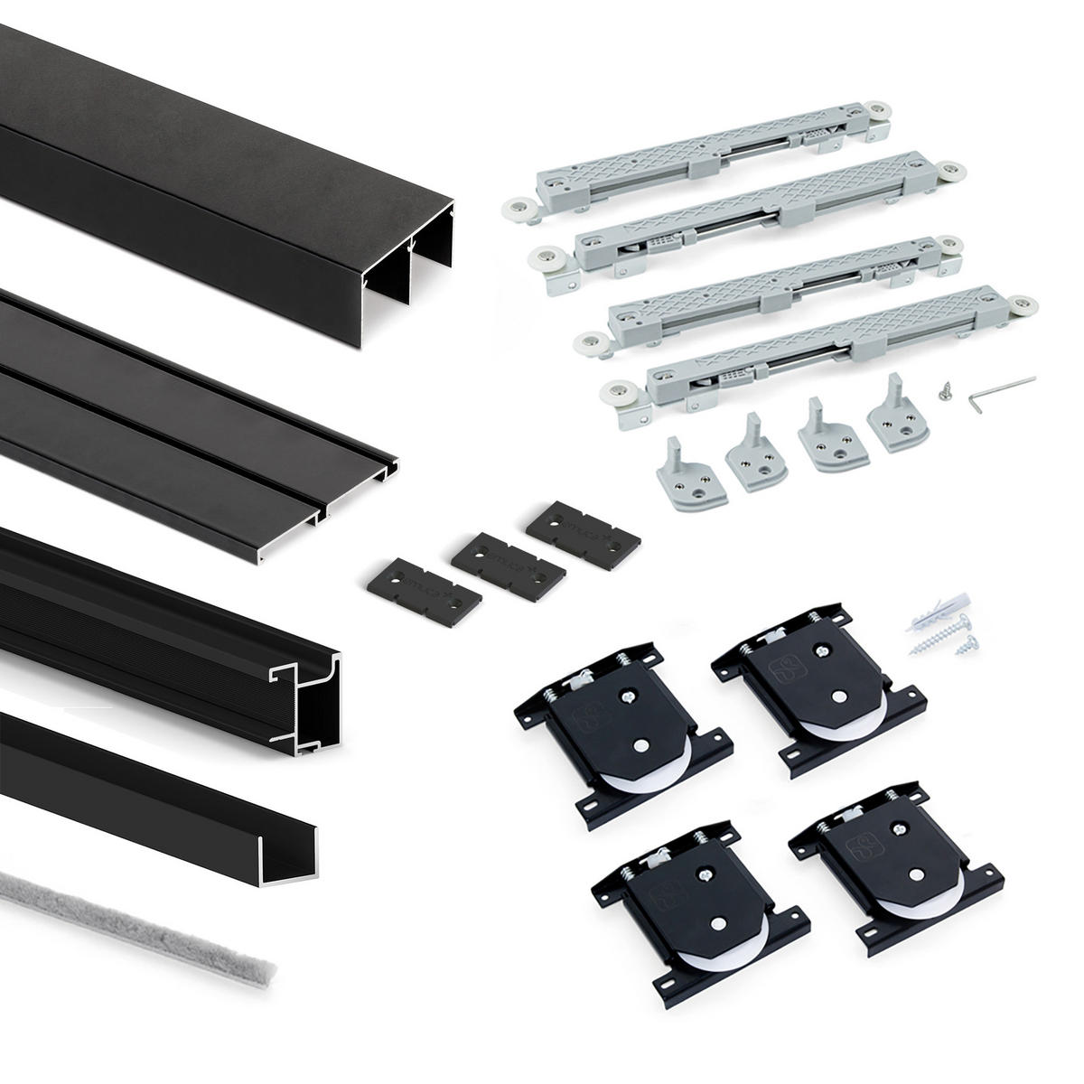 HARDWARE SET für Placard 74 2-Schiebe-Kleiderschrank mit sanftem Schliessen, Profil Sharp, Stärke 16mm, ohne Paneele, Schwarz lackiert - Schwarz, Metall (3.4/8/235cm) - EMUCA