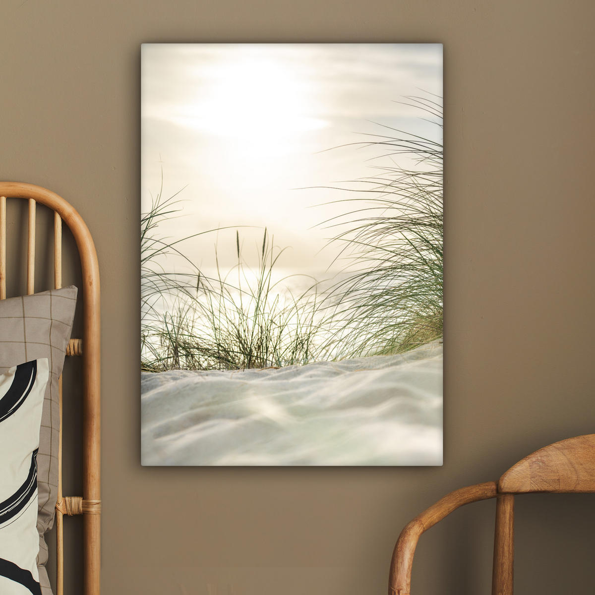 LEINWANDBILD Dünen mit Strandhafer in der Sonne des Nationalparks Schleswig-Holsteinisches Wattenmeer 60x80 cm - Creme, Textil (60/80cm) - MuchoWow