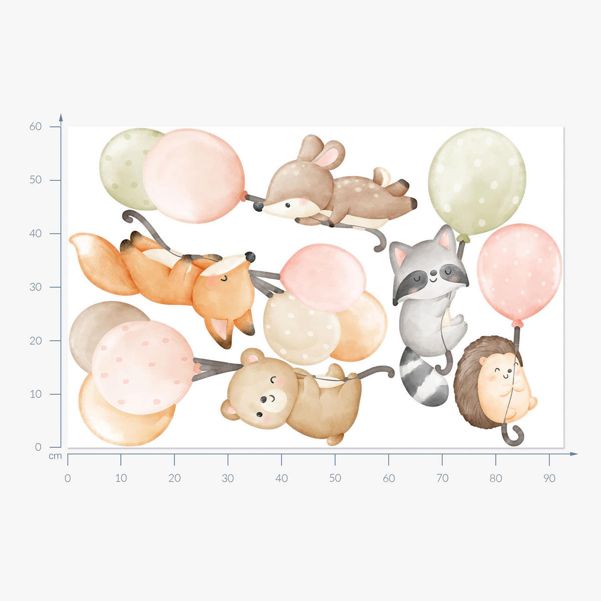 WANDAUFKLEBER 60x93cm - Ein Flug von niedlichen Tieren - Multicolor, Kunststoff (60/93/0.1cm) - Wallfluent