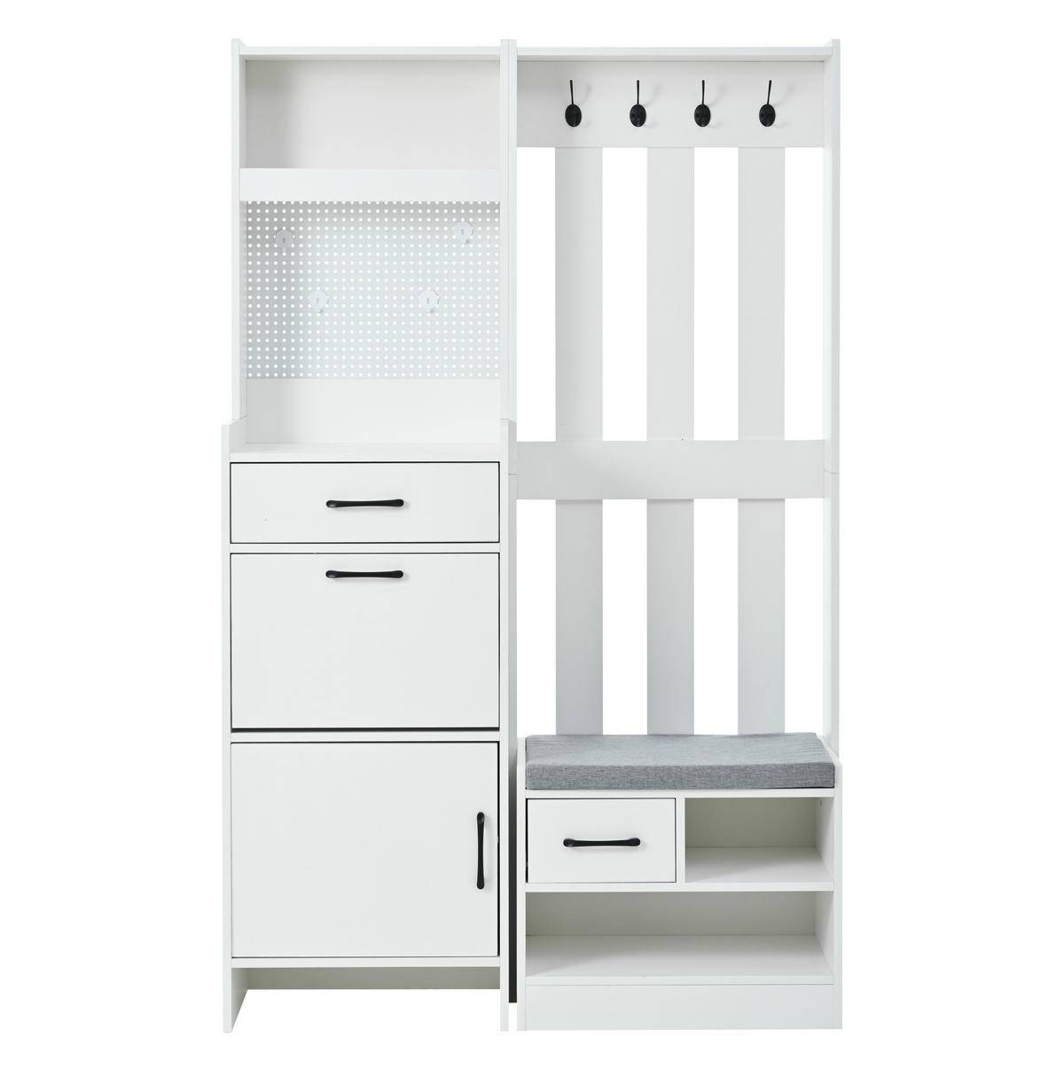 GARDEROBE 7-in-1 mit Schuhbank 110 x 35 x 175,5 cm Spanplatte White - Weiß, Holzwerkstoff (35/175.5/110cm) - Beauniv