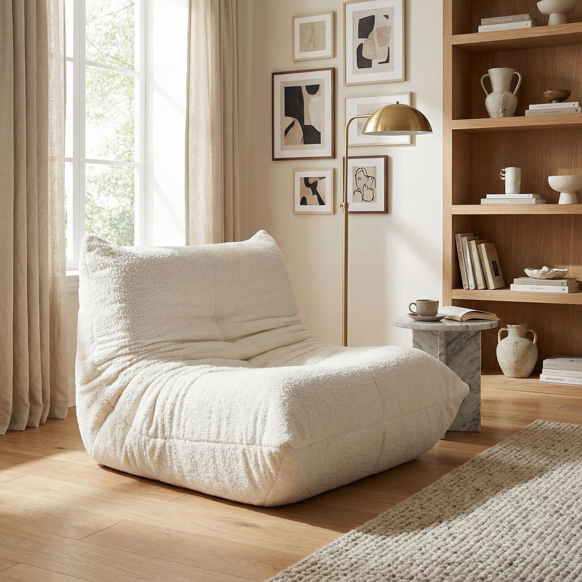 SITZSACK Ergonomischer aus Chenille & Memory-Schaum, Montagefrei - Beige, Textil (94/71/101cm) - Urban Meuble