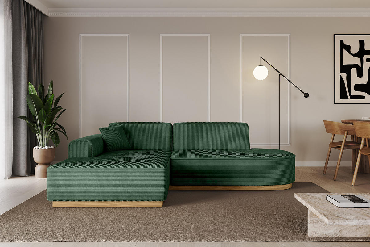 ECKSOFA Ottomane Links IREA-L1-v2 - 232x165x80 cm Grün - Currygelb, Holzwerkstoff/Textil (232/165cm) - ALTDECOR