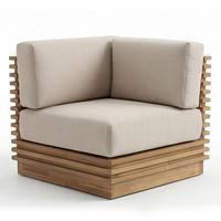 LOUNGEECKE - Akazie massiv / Webstoff - Braun / Grau - Beige, Holz/Textil (75/64/75cm) - home24