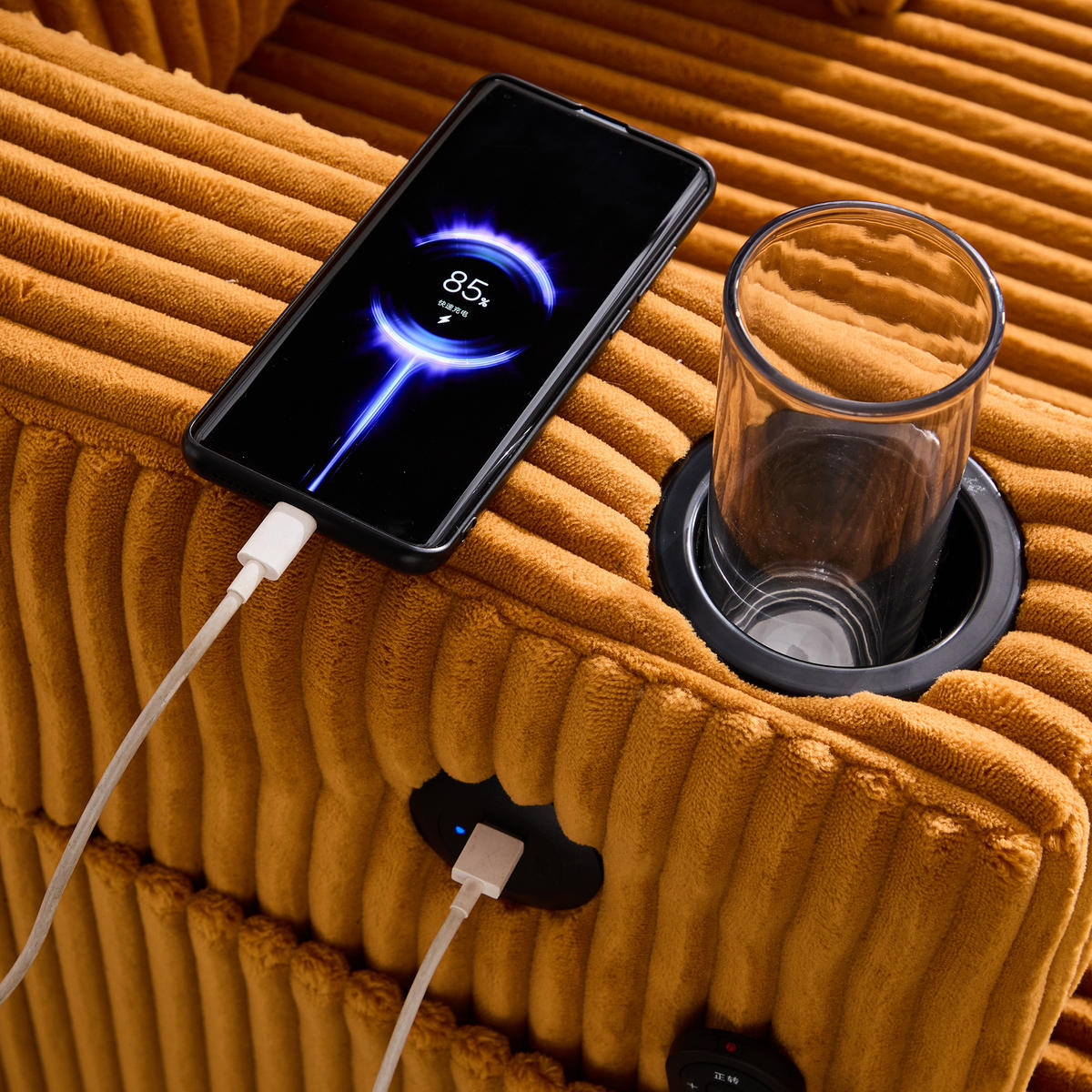 LIEGESTUHL mit LED-Stimmungsbeleuchtung，Cordstoff- Senfgelb - Gelb, Textil (142/85/128cm) - KOMHTOM