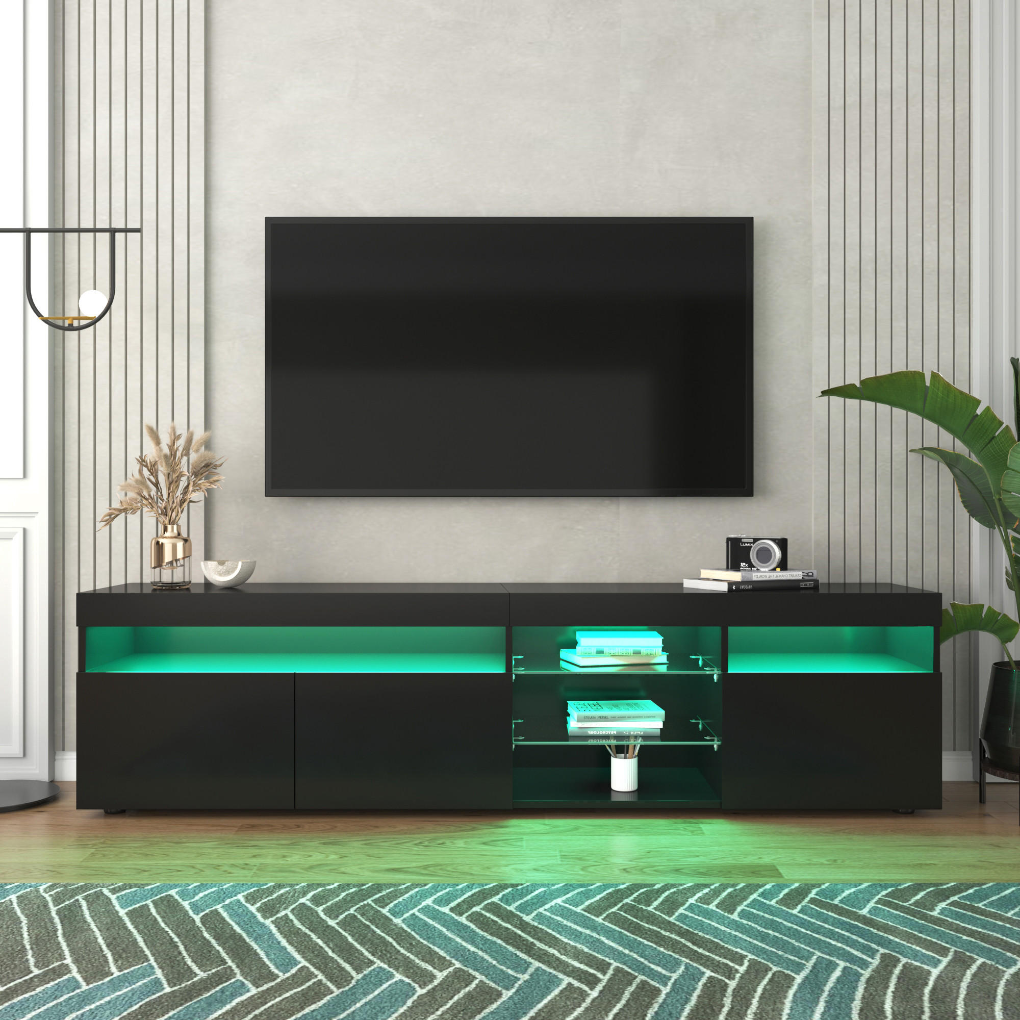 TV-SCHRANK Lowboard 180 cm LED schwarz - Schwarz, Holz (180/48/35cm) - Fortuna Lai