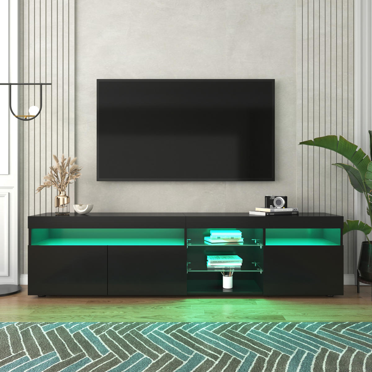 TV-BOARD Schwarz 180/35/48 cm mit LED-Beleuchtung - Schwarz, Holzwerkstoff (180/48/35cm) - PANGIVO