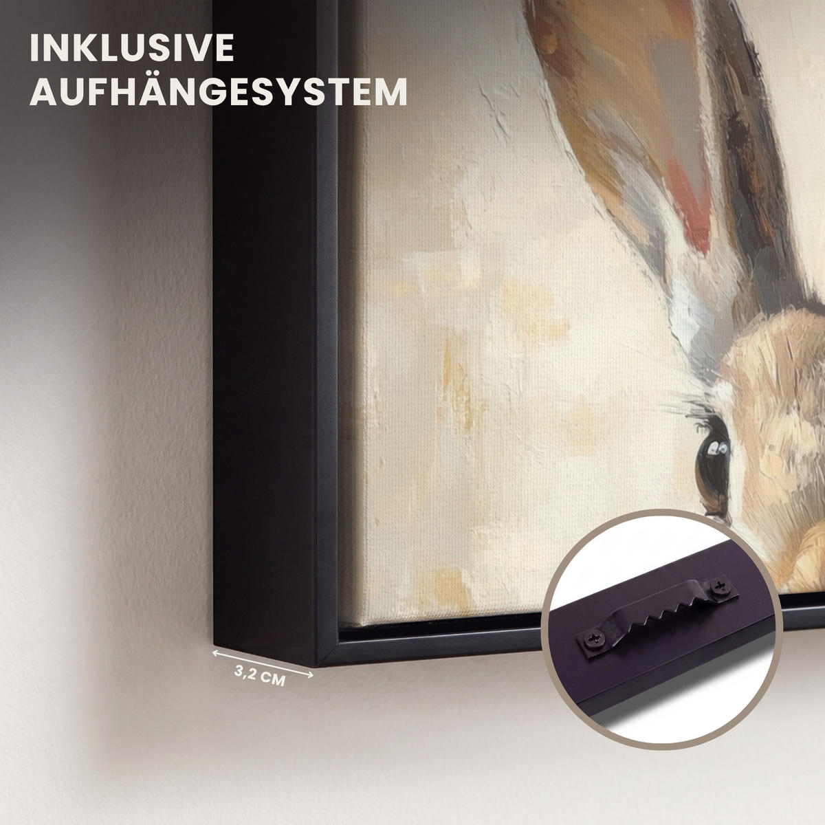 LEINWAND Bilder mit Rahmen - Hase - Ohren - Braun - 20x30 - Beige, Textil (20/30cm) - MuchoWow