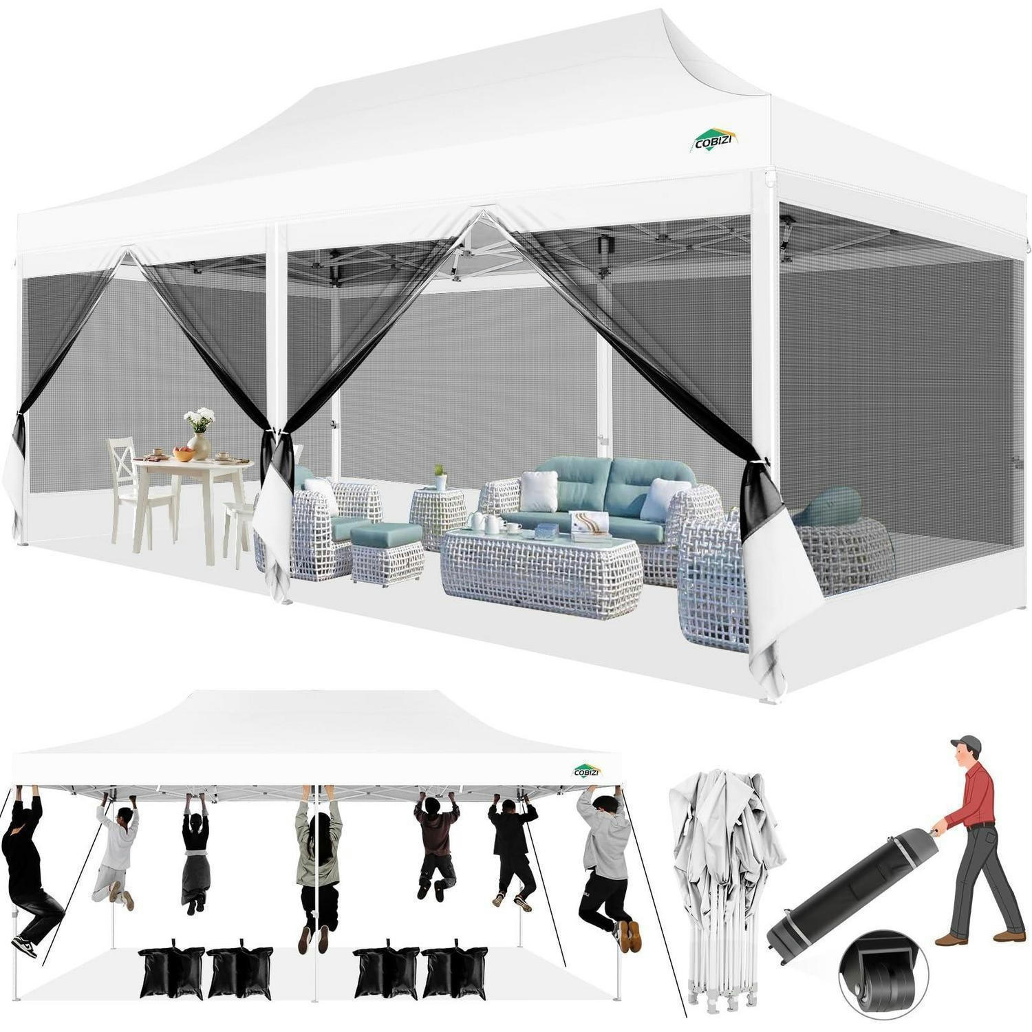 FALTPAVILLON 3x6m Wasserdicht mit 6 Mesh-Seitenwänden Weiß - Weiß, Textil (300/335/600cm)