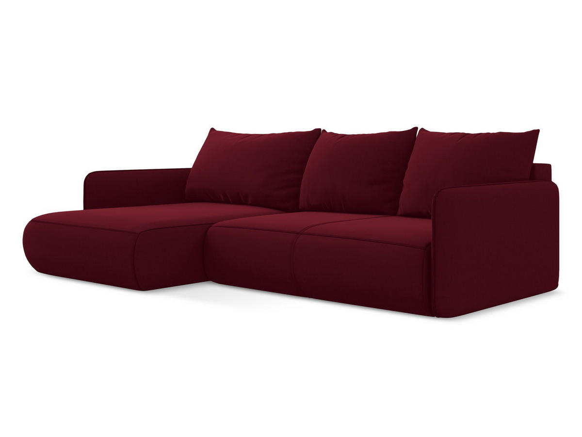 ECKSOFA mit Schlaffunktion Samt Stoff Rot - Bordeaux/Rot, Kunststoff/Textil (148/240cm) - Makamii