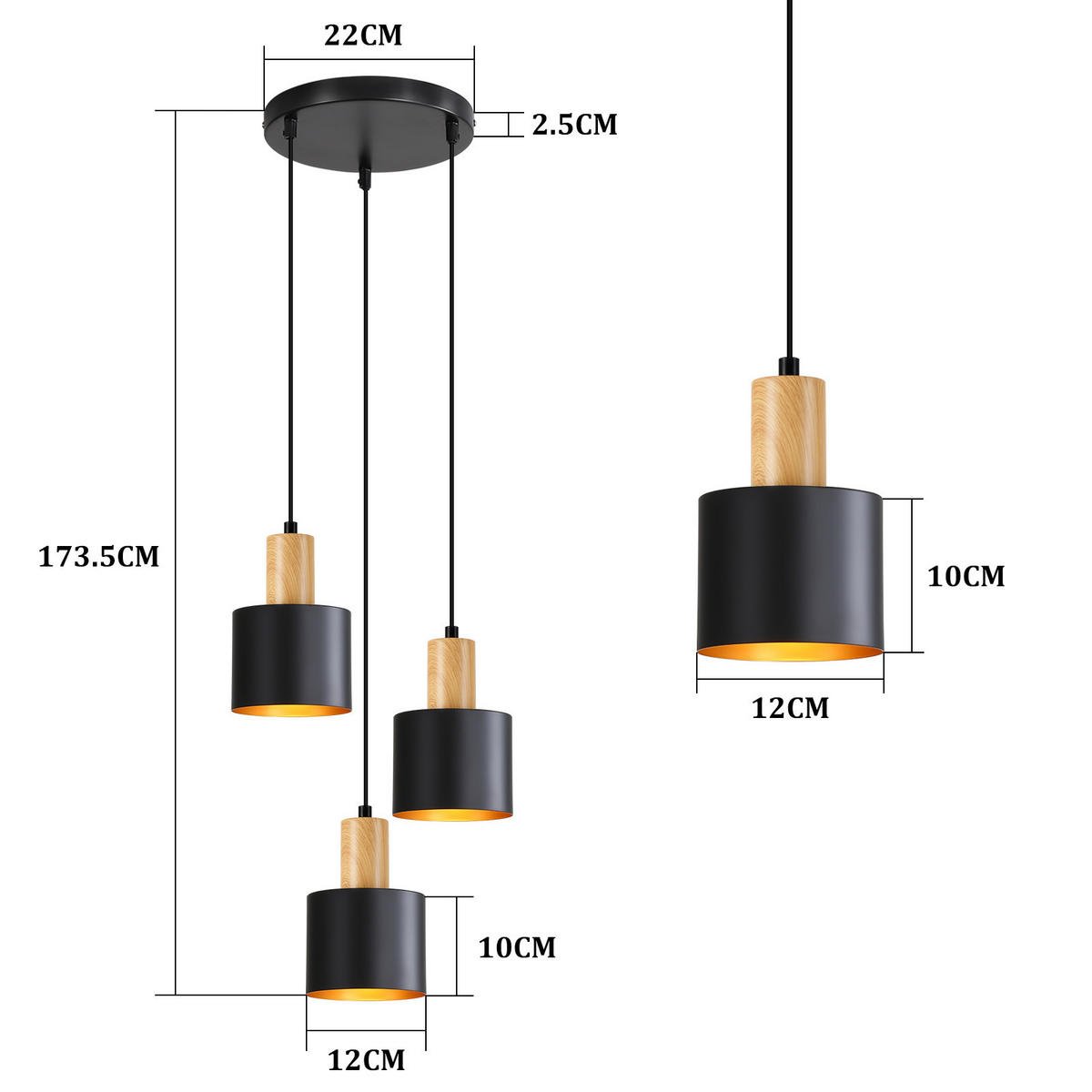 PENDELLEUCHTE Obiroq 22/12/173.5 cm - Schwarz, Metall (22/12/173.5cm) - ZMH
