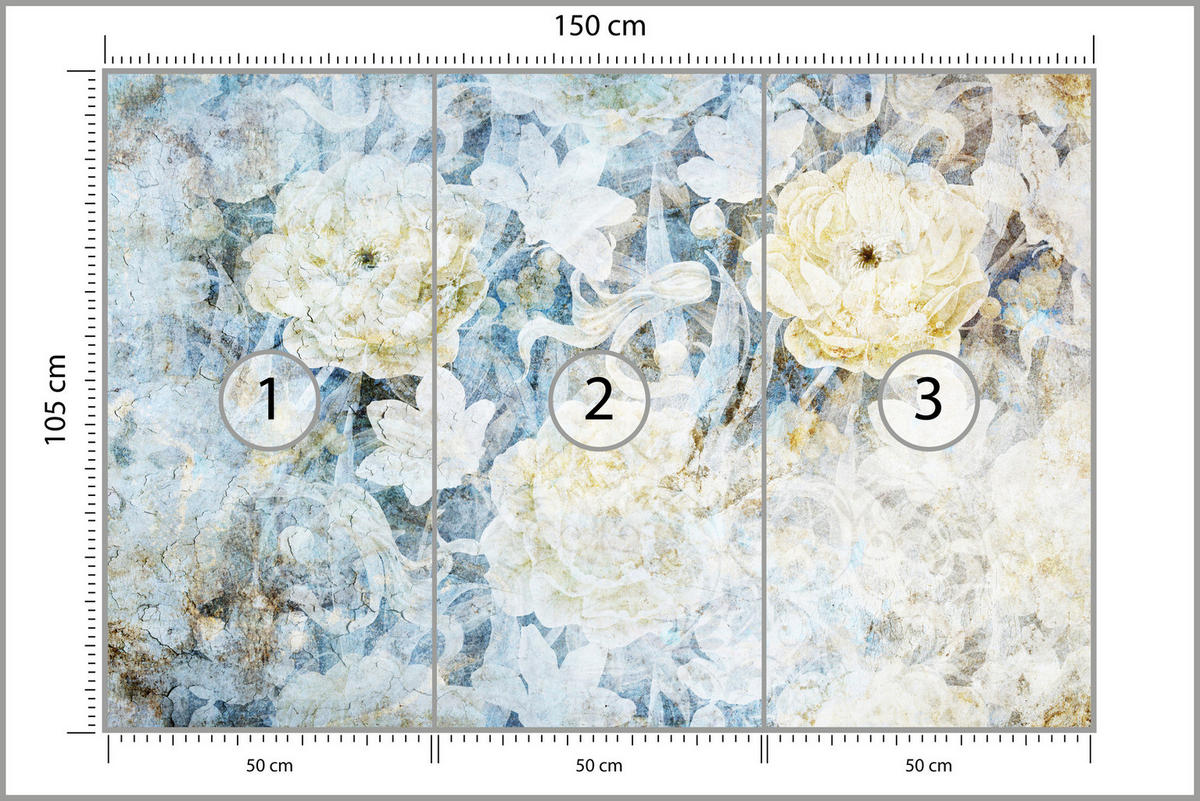 FOTOTAPETE Blumen Abstraktion Vintage Stil 150x105 - Blau/Gelb, Papier (150/105cm) - Muralo