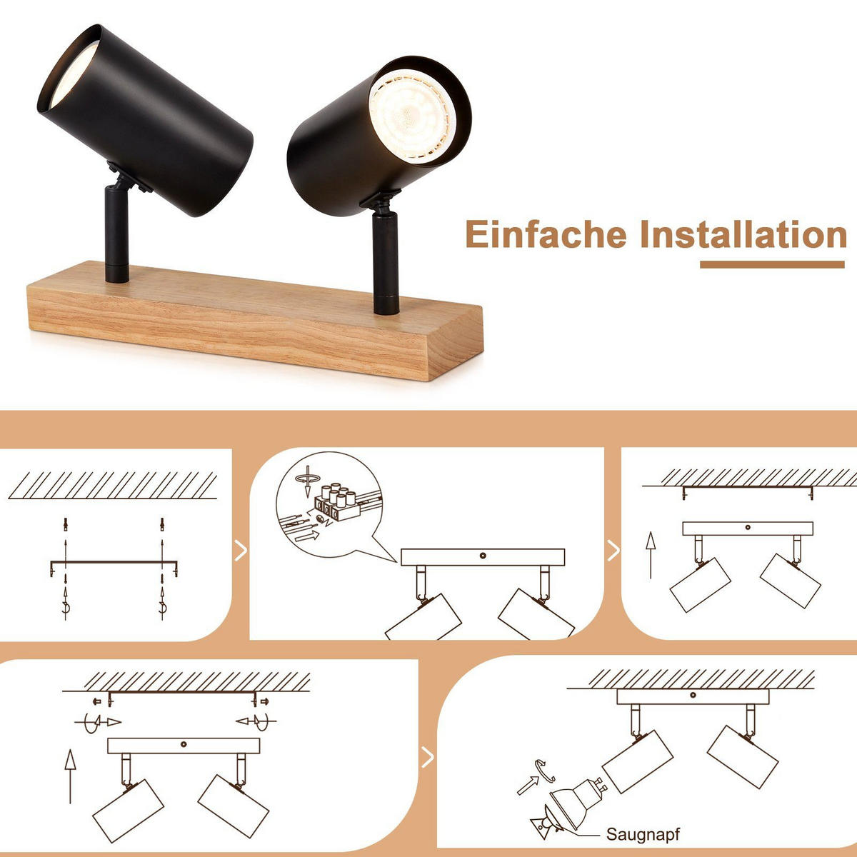 DECKENLEUCHTE Nicole - Schwarz, Holzwerkstoff (25/6/17cm) - Nettlife