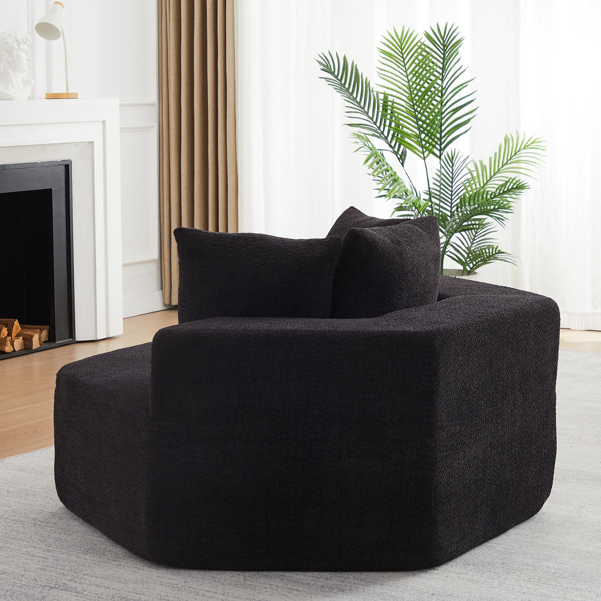 SESSEL DE-34513 sechseckig mit 3 Kissen Schwarz - Schwarz, Textil (122/76/138cm) - ComfortXL