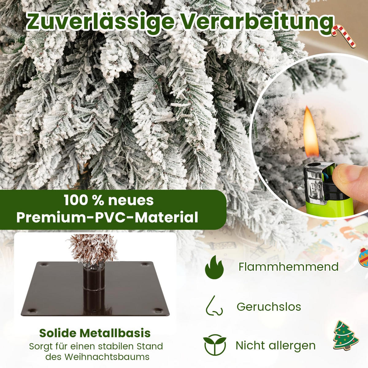WEIHNACHTSBAUM Tannenform mit Beleuchtung und Schnee 90/120/150 cm weiß(3-tlg) - Weiß, Metall (150cm) - COSTWAY