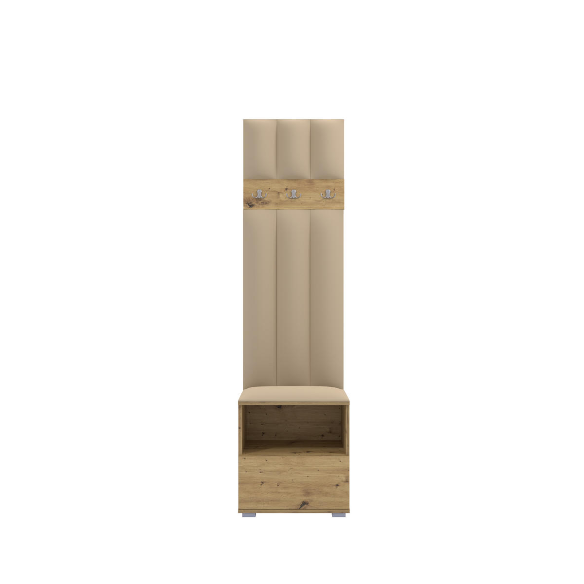 GEPOLSTERT Garderoben-Set Nela IV LUX (Farbe Eiche Artisan + Stoff Trinity 04) - Beige/Silberfarben, Holz/Holzwerkstoff (50/187/40cm) - Ravio