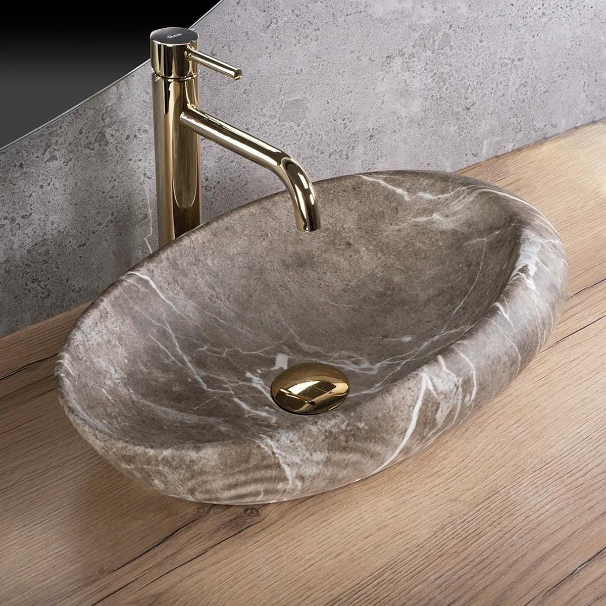 AUFSATZWASCHBECKEN Rea Roxy B Stone Nature - Grau, Keramik (31/13.5/49cm) - REA