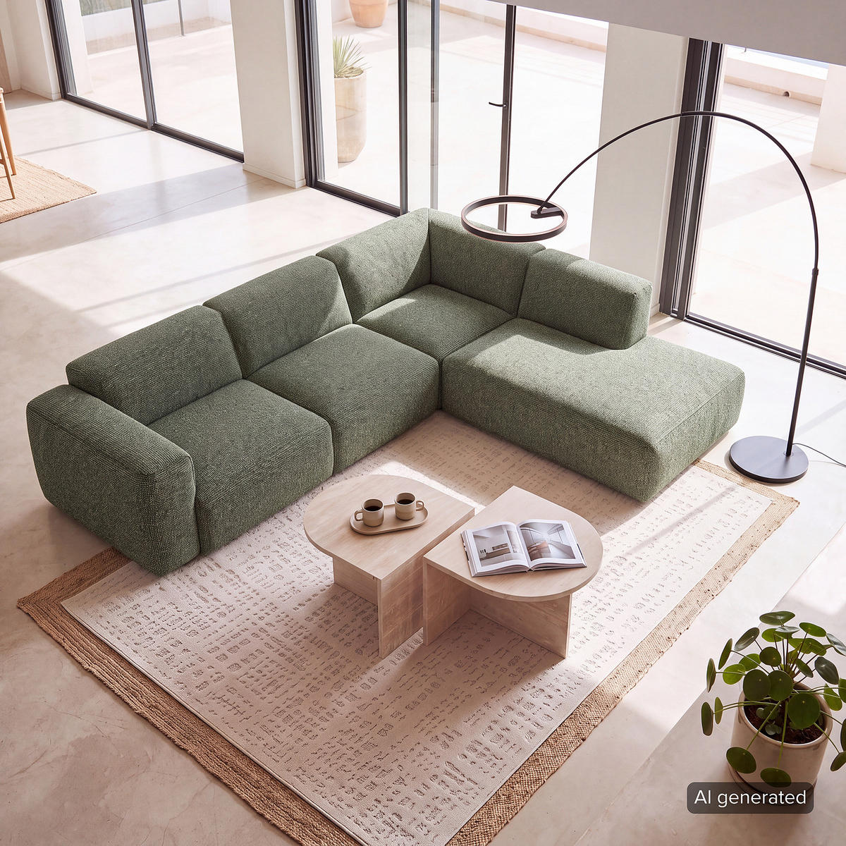 3-SITZER ECKSOFA mit Recamiere - Schwarz/Grün, Kunststoff/Textil (295/231cm) - home24