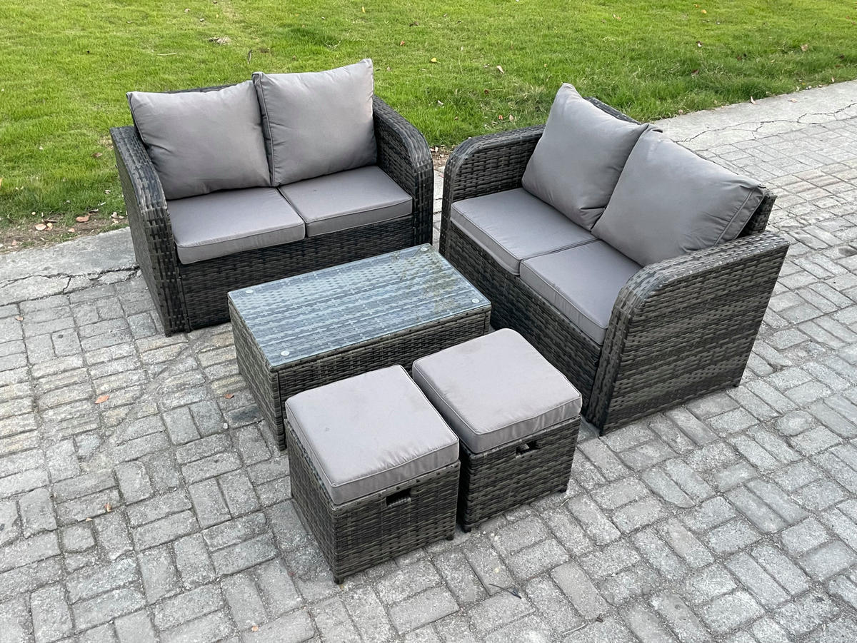 GARTENLOUNGE-SET Polyrattan Dunkelgrau 6-Sitzer - Dunkelgrau, Metall - Fimous