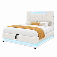 BETT für Kinder mit Stauraum, LED und USB 90x200 cm Samt Beige - Beige, Metall (90/200cm) - Beauniv