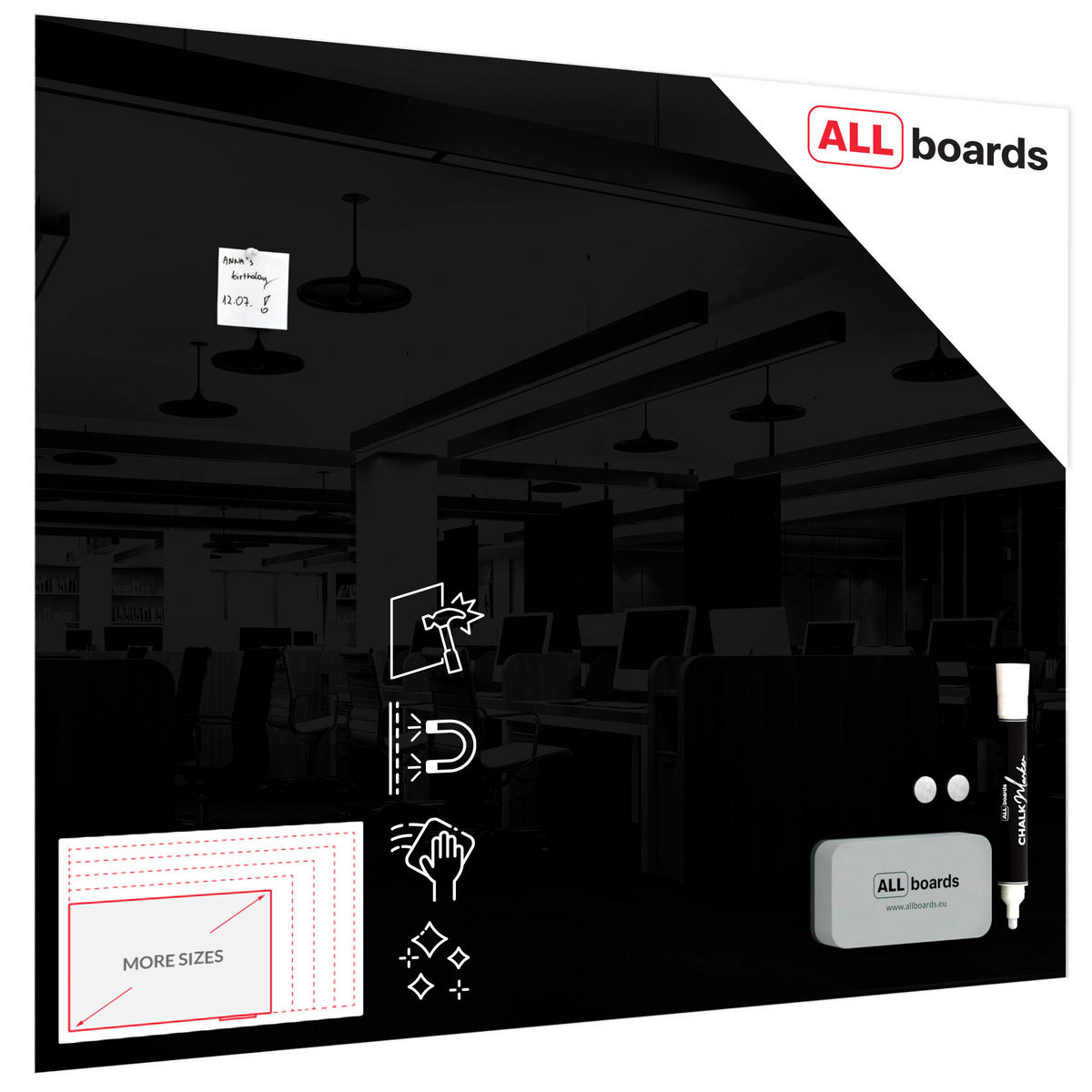 GLASBOARD - Schwarz 150x120cm - Schwarz, Glas (150/120/0.7cm) - ALLboards