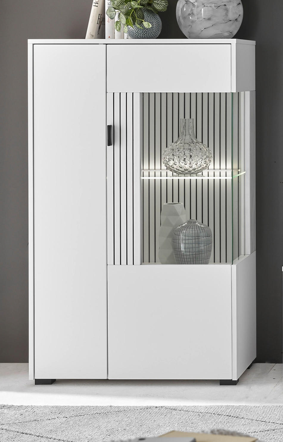 VITRINE weiß matt, Highboard 75 x 125 cm - Weiß, Glas/Holzwerkstoff (75/125/38cm) - Furn.Design