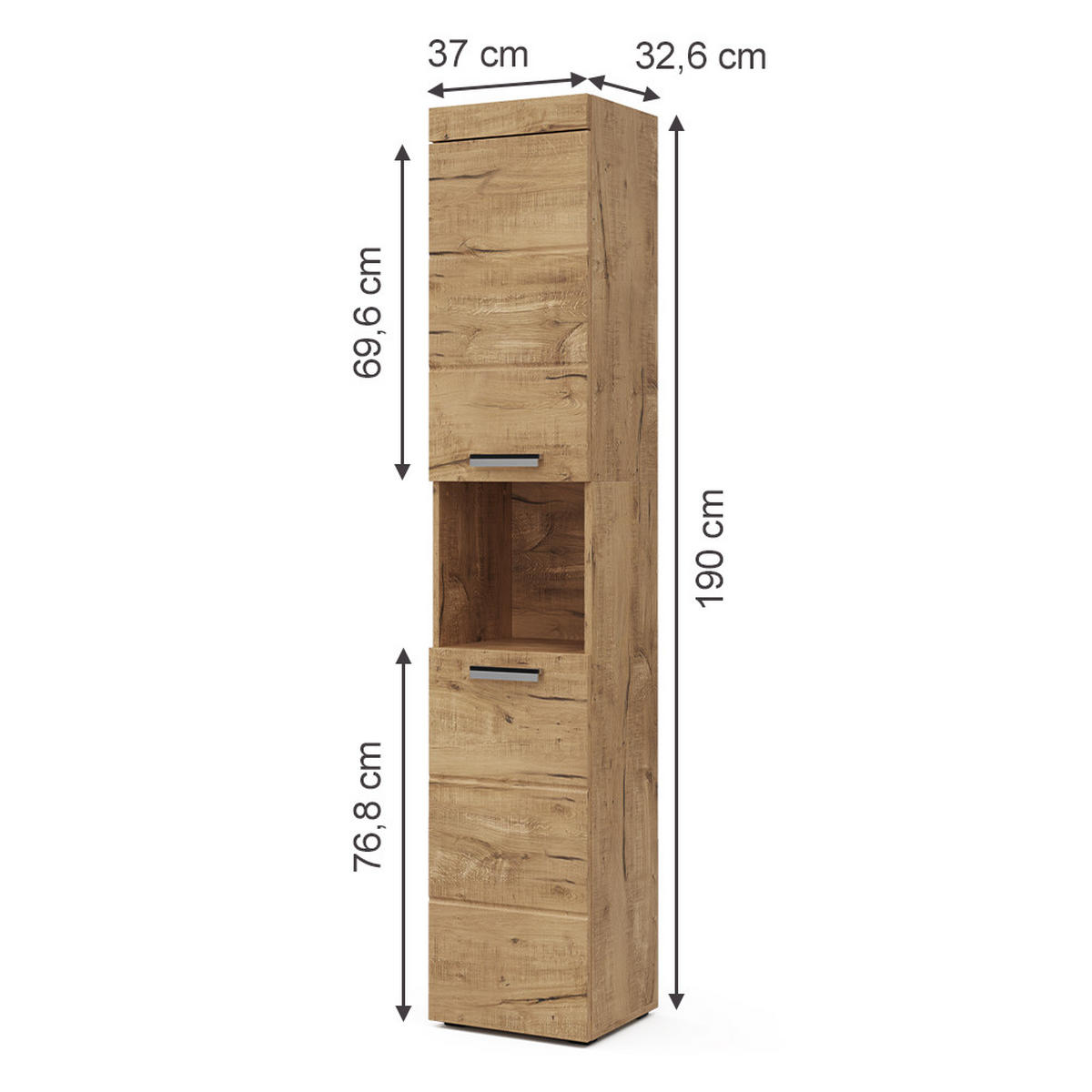 BADSCHRANK Luna Eiche Wotan 37 x 190 cm - Eiche Wotan, Holzwerkstoff (37/190/32.6cm) - Vicco