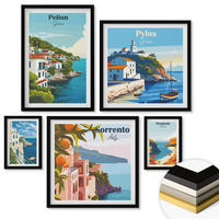 WANDBILDER 5er-Set - 50x50 cm & 20x30 cm & 40x60 cm Schwarzer Rahmen - Farbenfrohe Illustrationen von Retro-Städten - Schwarz, Kunststoff (40/60cm) - ArtPrintCave