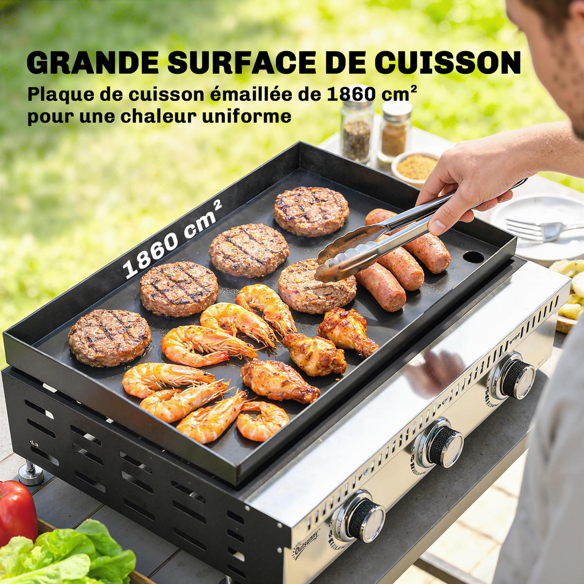 PLANCHA DE-18624 3 Brenner, 9 kW, 56,5x33 cm Schwarz - Schwarz, Metall (49/23/62cm) - ComfortXL