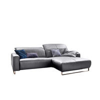 ECKSOFA YORK Hellgrau Leder - Silberfarben/Hellgrau, Leder (284/180cm) - KAWOLA