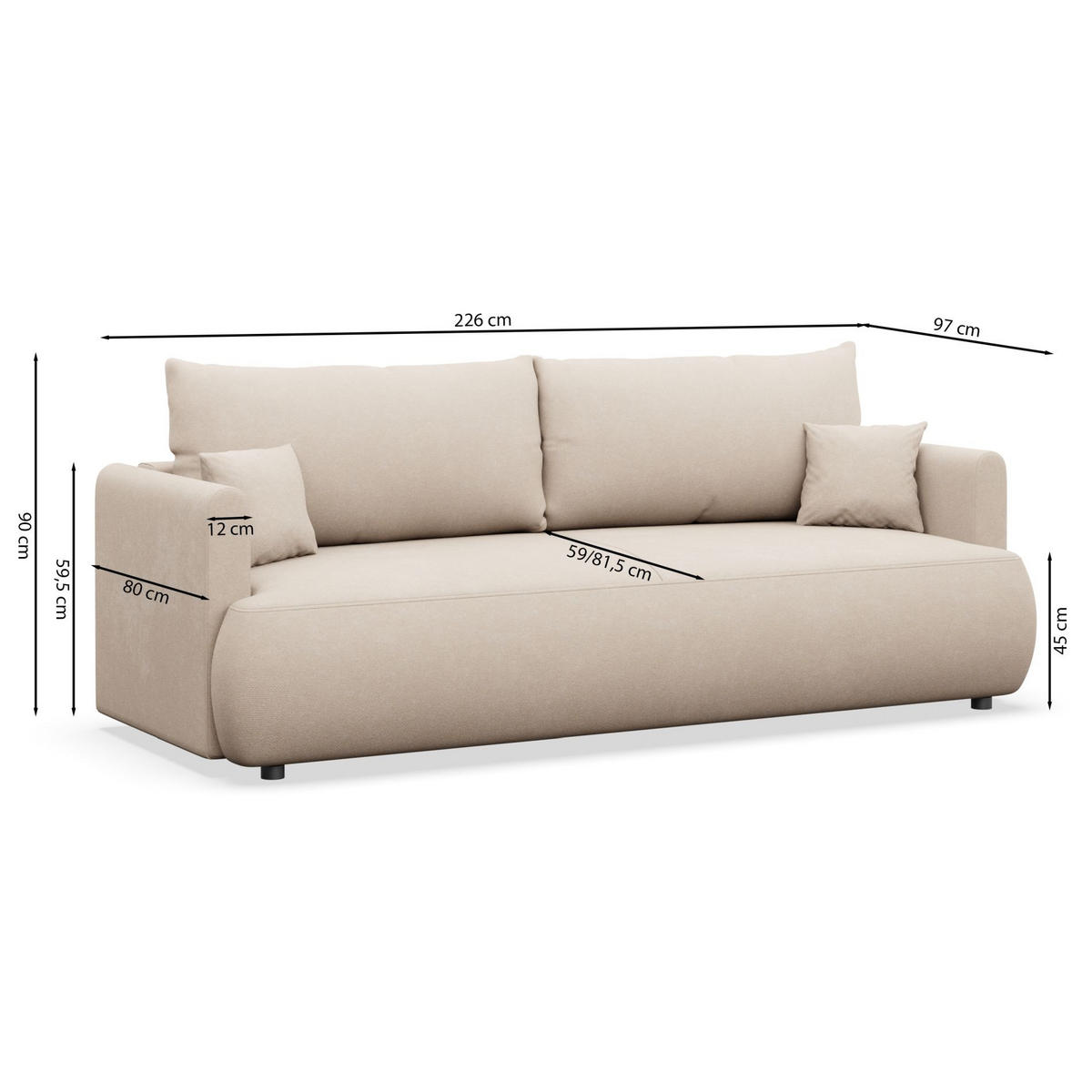 3-SITZER SOFA Ovo Mini Dunkelgrau Chenille Easy-Clean - Dunkelgrau/Schwarz, Kunststoff/Textil (226/90/97cm) - Selsey