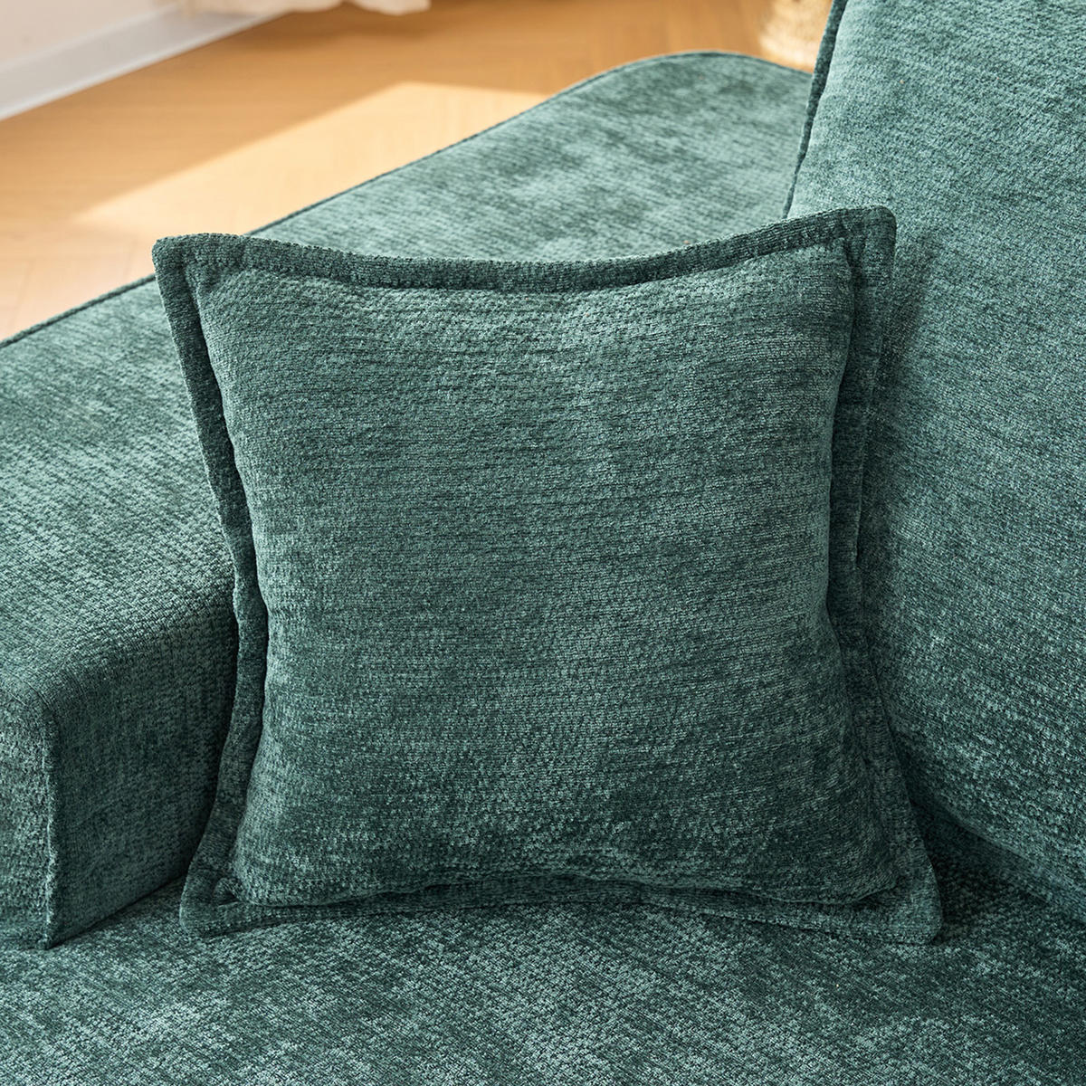 CHAISE LONGUE premium chenille relaxliege montagefrei - Grün, Textil (144/65/112cm) - Urban Meuble