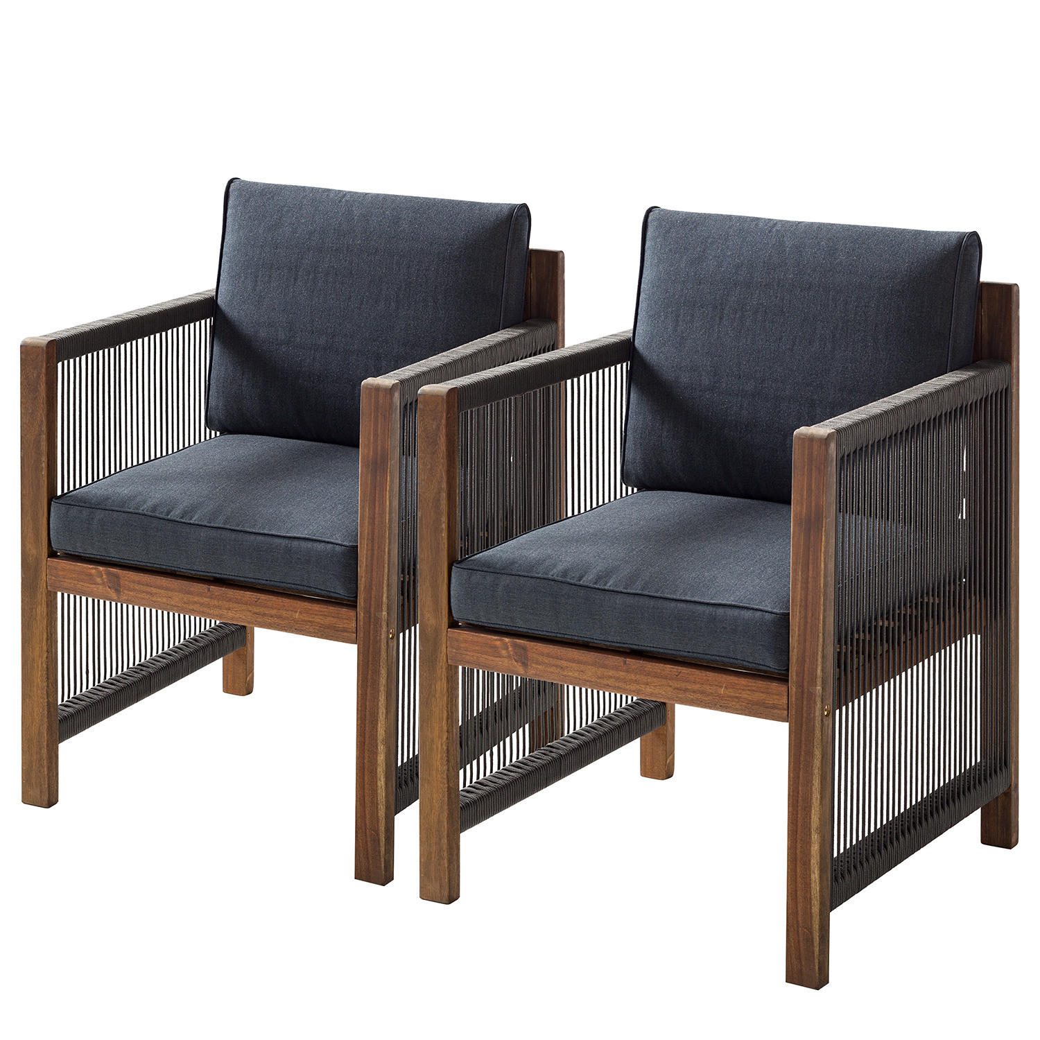 DININGSTUHL MIT ARMLEHNEN - Akazie massiv / Polyester - Braun / Grau - 2er-Set - Braun/Grau, Holz/Textil (62/86/66cm) - home24